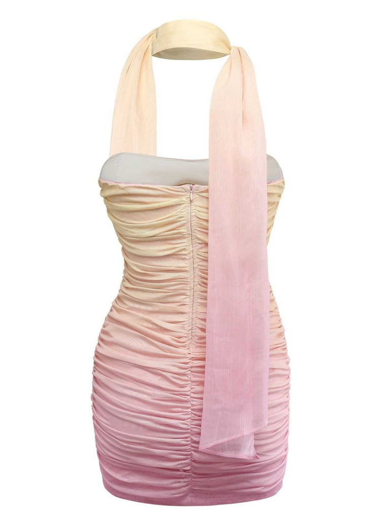 1960s Strapless Gradient Ruched Bodycon Dress With Scarf - vintage dress, retro fashion