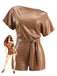 1960s Faux Leather One-Shoulder Belted Romper - vintage romper, retro jumpsuit for vintage lovers