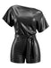 1960s Faux Leather One-Shoulder Belted Romper - vintage romper, retro jumpsuit for vintage lovers