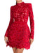 1960s Flocked Floral Lace Half Turtleneck Dress - vintage dress, retro fashion