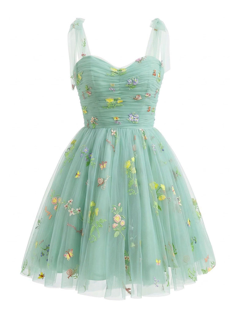 Green 1960s Floral Embroidered Mesh Tutu Dress, vintage dress, retro fashion, floral print - perfect for women who love vintage and retro fashion