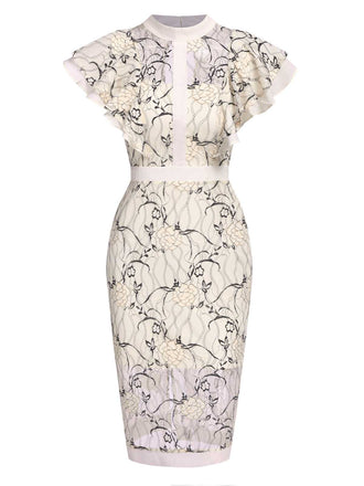 She slips into this 1960s Floral Sheer Lace Pencil Dress and suddenly it's a 1960s daydream