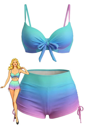 1960s Gradient Lace-Up Trunks Bikini Set - vintage fashion, retro style