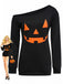 1960s Halloween One-Shoulder Pumpkin Face Dress, vintage dress, retro fashion - vintage inspired fashion