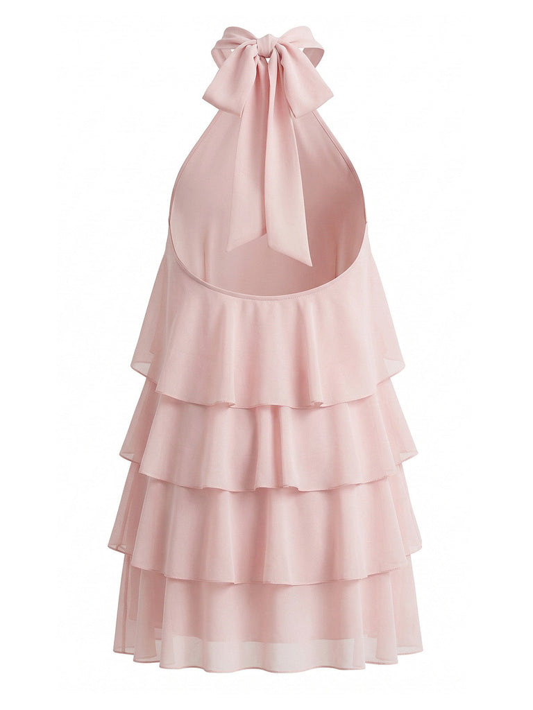 1960s Halter Backless Ruffle Swing Dress 5