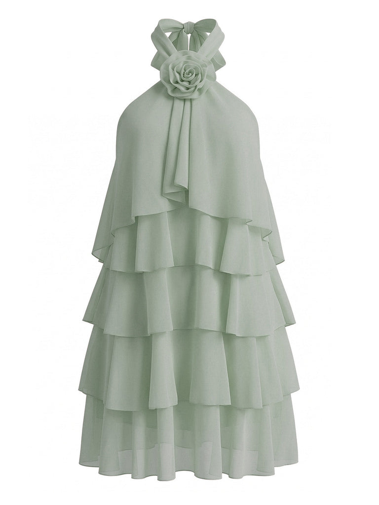 1960s Halter Backless Ruffle Swing Dress 6