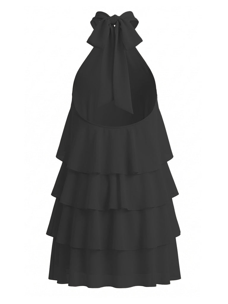 1960s Halter Backless Ruffle Swing Dress 2