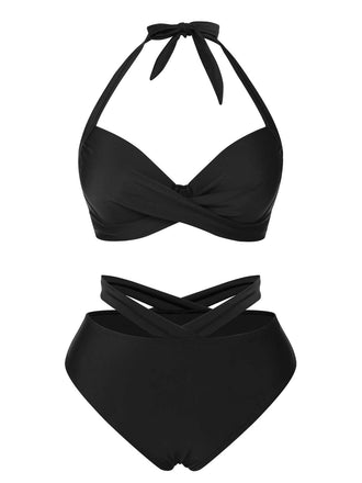 She's wearing 1960s Halter Solid Swimsuit and the whole beach remembers the 1960s