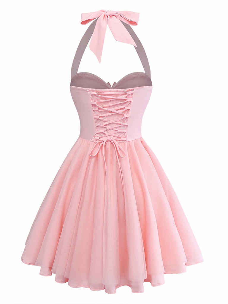 1960s Halter Tie Neck Solid Fishbone Tutu Dress | vintage dress, retro fashion, elegant style - perfect for retro fashion enthusiasts