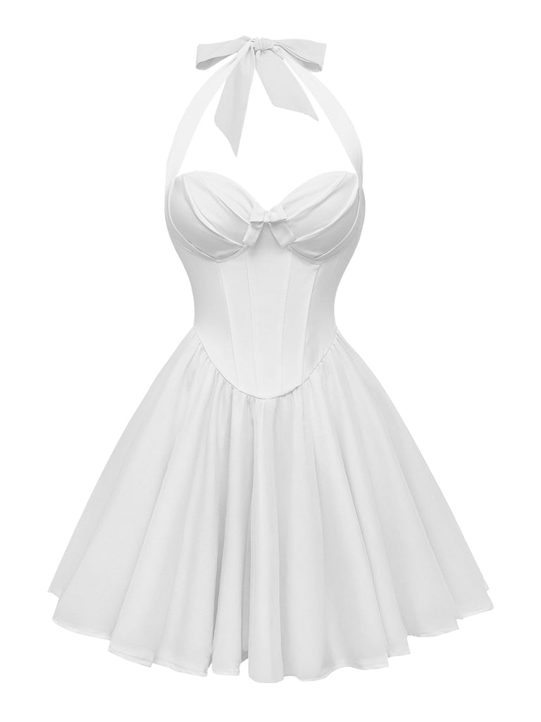 1960s Halter Tie Neck Solid Fishbone Tutu Dress - vintage dress, retro fashion, elegant style for vintage lovers