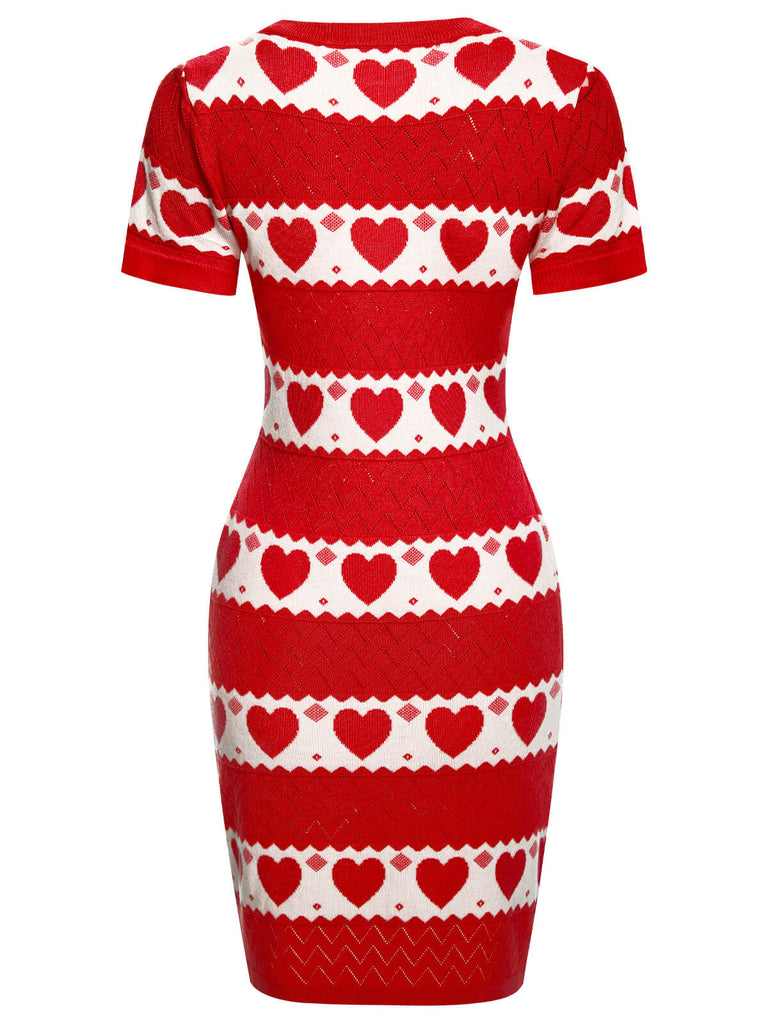 This 1960s Heart Short Sleeved Knitted Dress wraps her in 1960s elegance, one twirl at a time