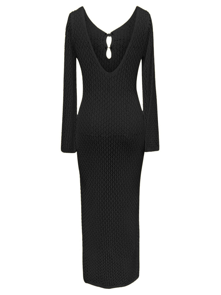 1960s Hollow Knitted Maxi Dress Cover-Up: where 1960s romance meets her modern spirit