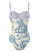 1960s Ink Floral Spaghetti Strap One-Piece Swimsuit: 1960s Riviera elegance, reimagined for her