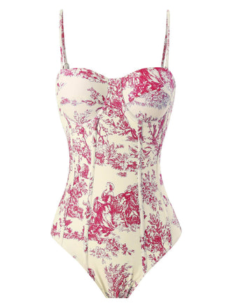 1960s Ink Floral Spaghetti Strap One-Piece Swimsuit — because 1960s glamour never goes out of style