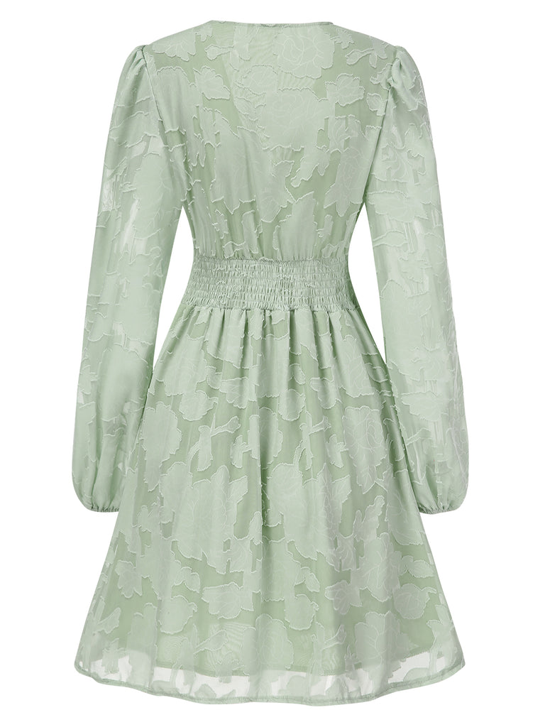 This 1960s Jaquard Floral Deep V-Neck Skater Dress wraps her in 1960s elegance, one twirl at a time