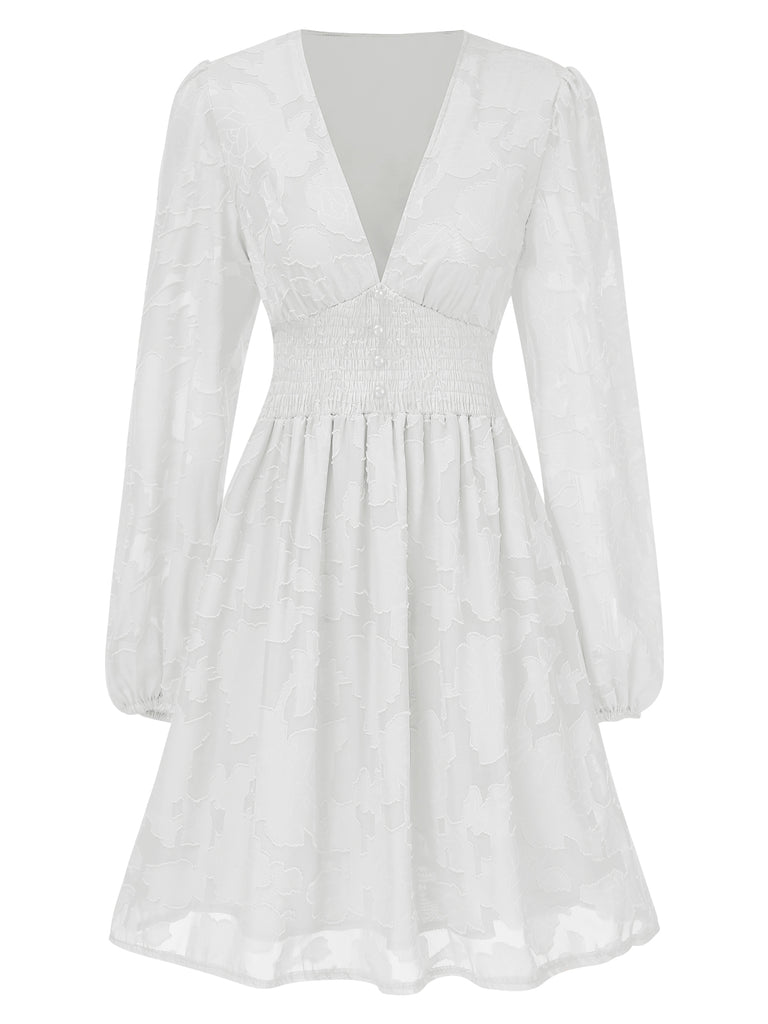 1960s Jaquard Floral Deep V-Neck Skater Dress — a 1960s silhouette that turns sidewalks into runways