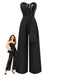 Black 1960s Embroidered Floral Tie-Up Strapless Jumpsuit - vintage jumpsuit, retro fashion, classic black
