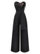 Black 1960s Embroidered Floral Tie-Up Strapless Jumpsuit - vintage jumpsuit, retro fashion, classic black