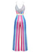 Multicolor 1960s V-Neck Sequined Vertical Striped Jumpsuit - vintage jumpsuit, retro fashion