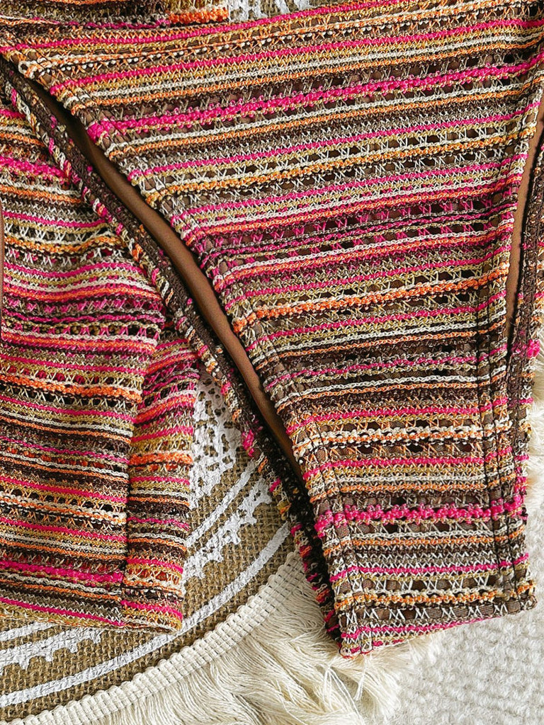 1960s Knitted Striped Halter Triangle Bikini Set - vintage fashion, retro style