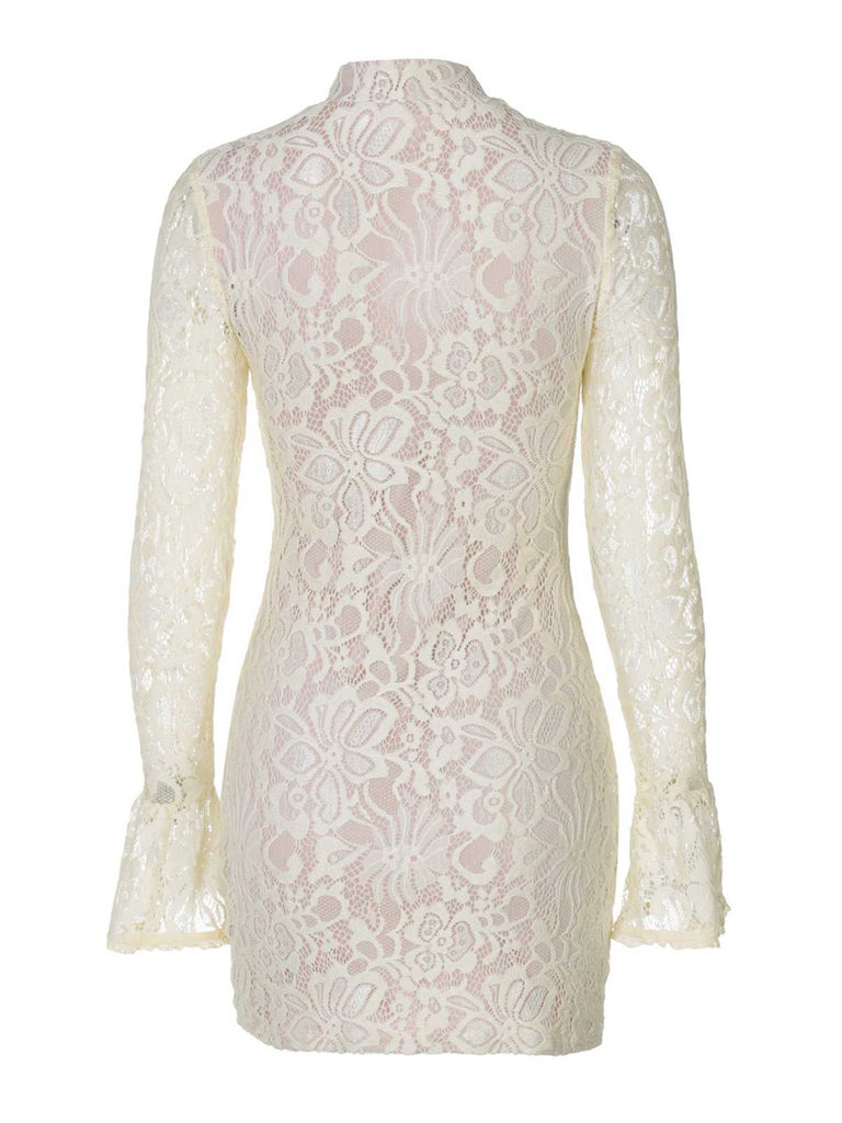 1960s Lace Cutout Bell Sleeves Bodycon Dress - vintage dress, retro fashion