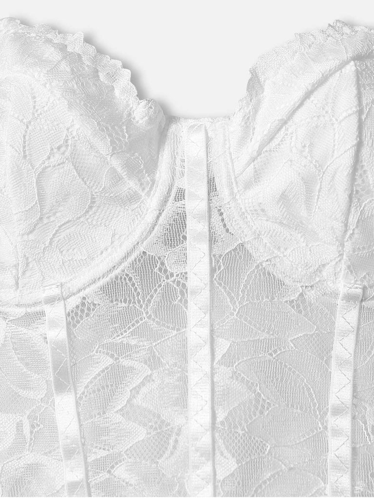 1960s Lace Spaghetti Straps Corset Bodysuit - vintage fashion, retro style