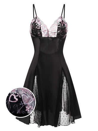 She slips into this 1960s Lace Spaghetti Straps Satin Nightgown and suddenly it's a 1960s daydream