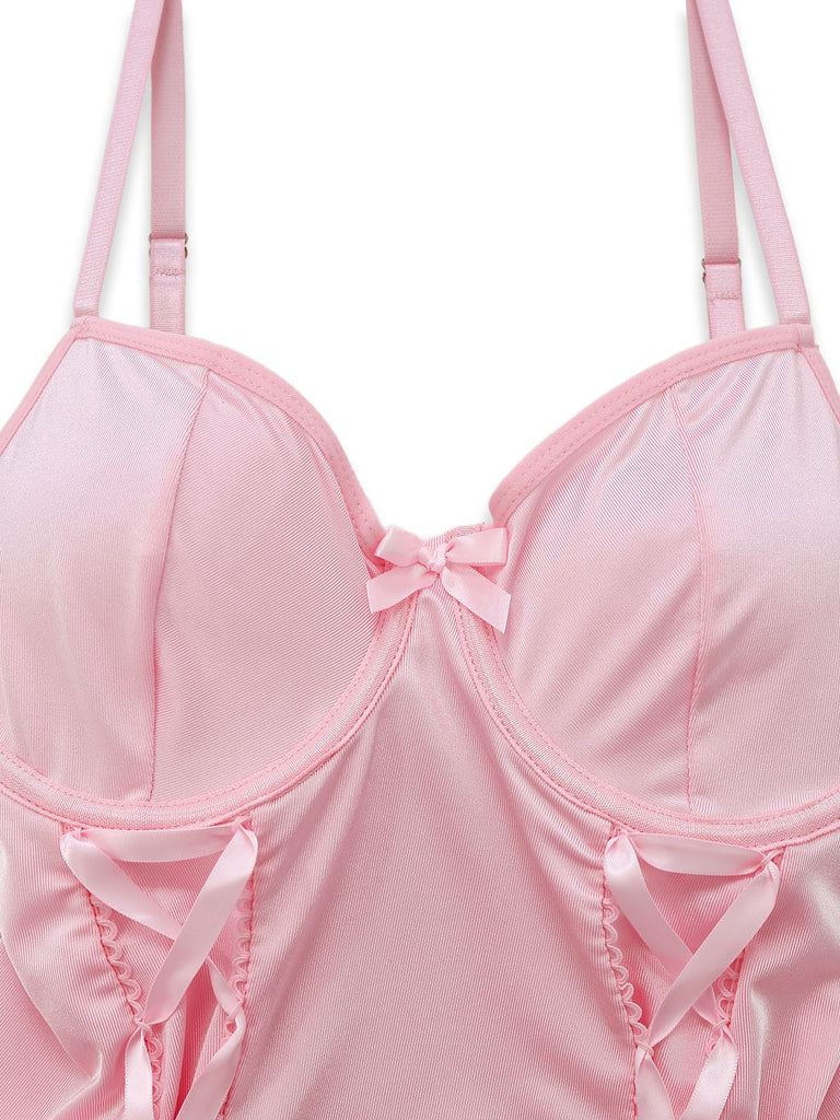 1960s Lace Trimmed Corset Bodysuit Set - vintage fashion, retro style