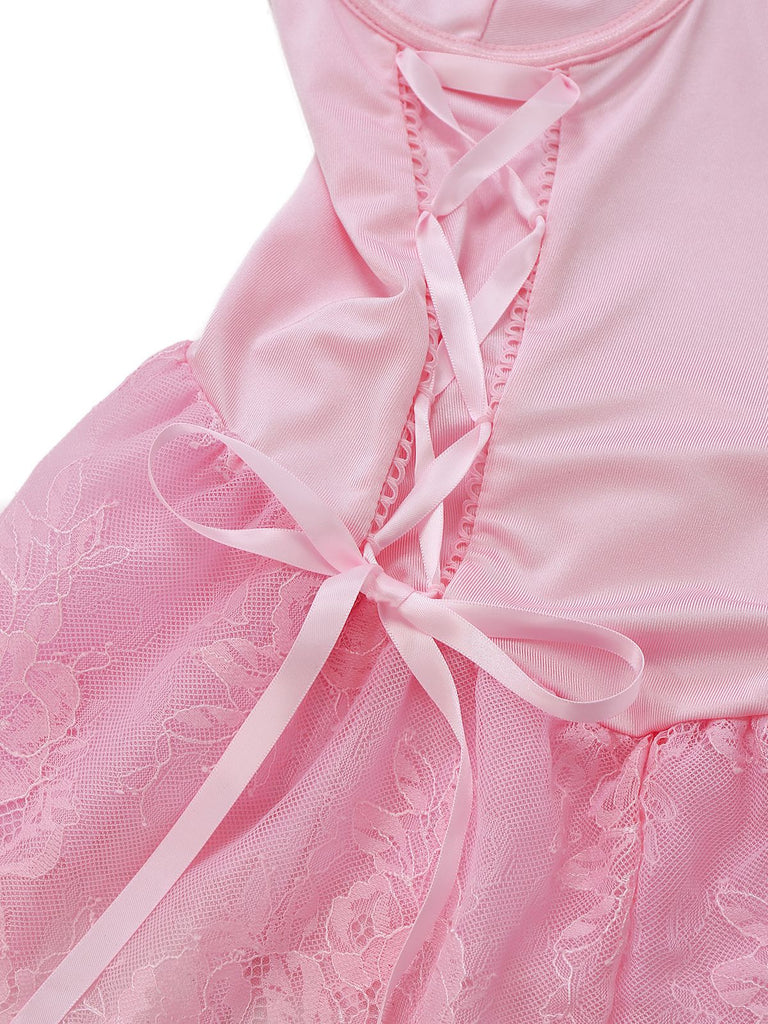 1960s Lace Trimmed Corset Bodysuit Set - vintage fashion, retro style