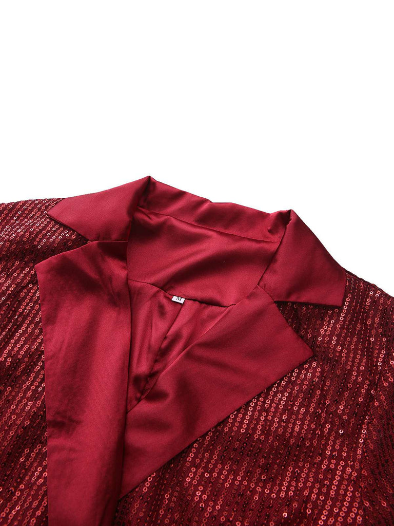 1960s Lapel Sequin Waist Tie Long Jacket - vintage fashion, retro style