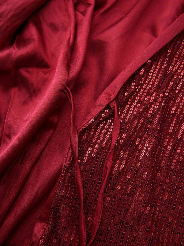 1960s Lapel Sequin Waist Tie Long Jacket - vintage fashion, retro style