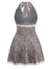 1960s Leopard Print Lace Trim Halter Nightgown - vintage nightgown, retro sleepwear