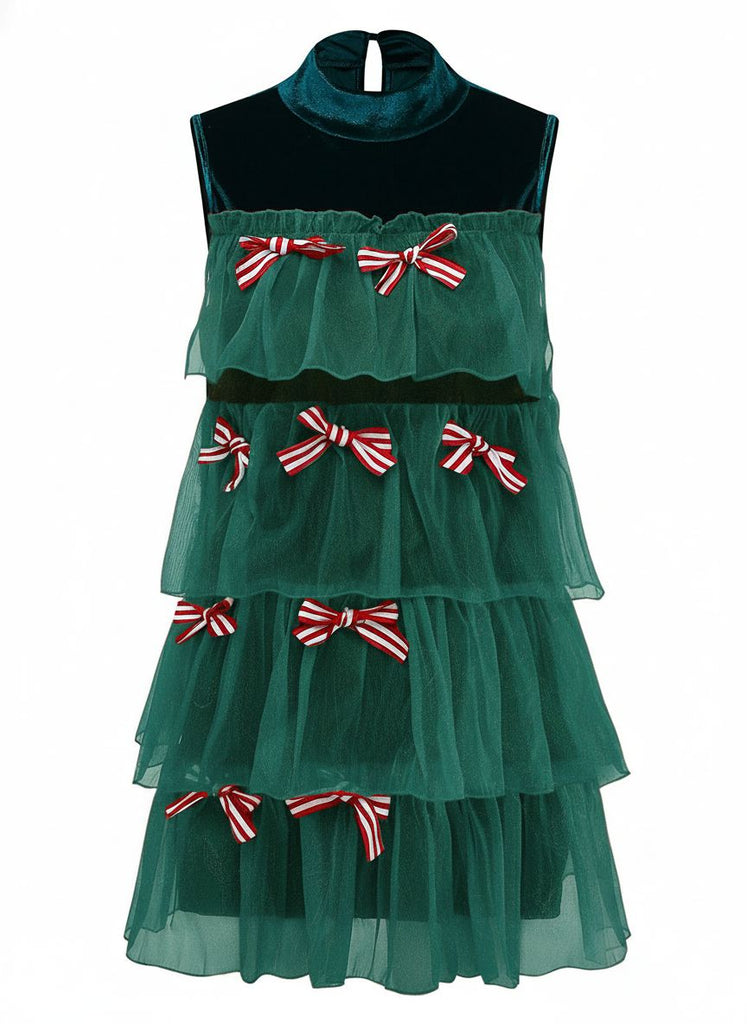 1960s Mesh Bow Christmas Tree Dress - vintage dress, retro fashion
