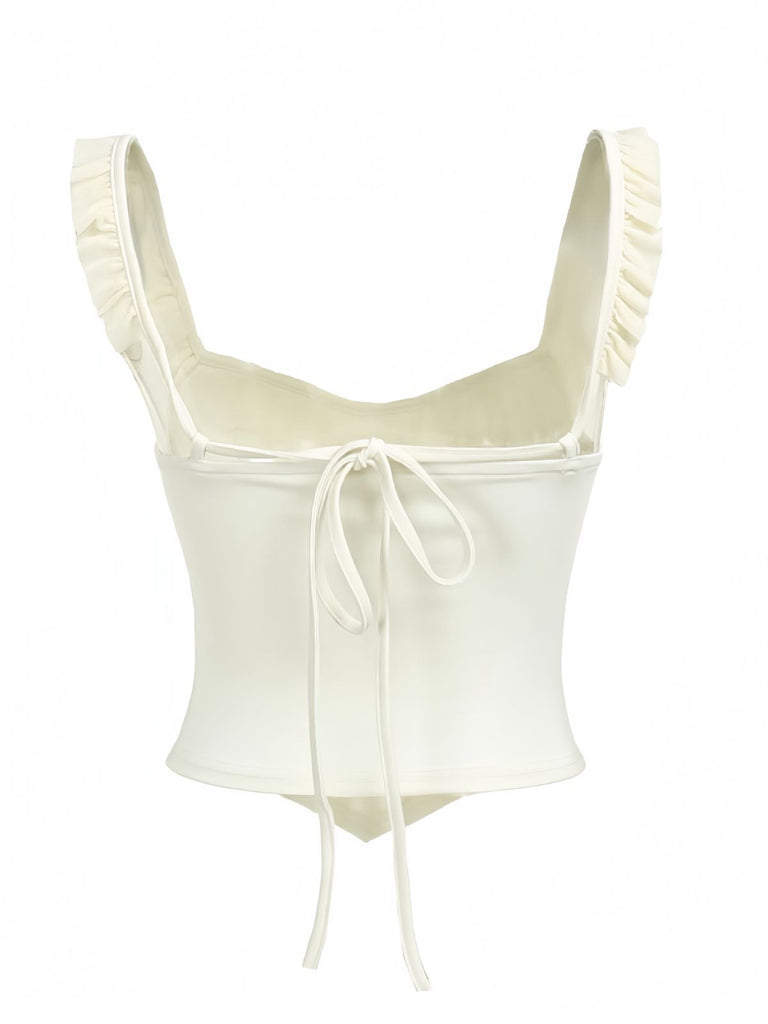 1960s Mesh Patchwork Ruffled Corset Camisole - vintage fashion, retro style