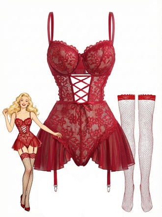 1960s Mesh Sheer Lace Nightgown With Garter Straps - vintage nightgown, retro sleepwear