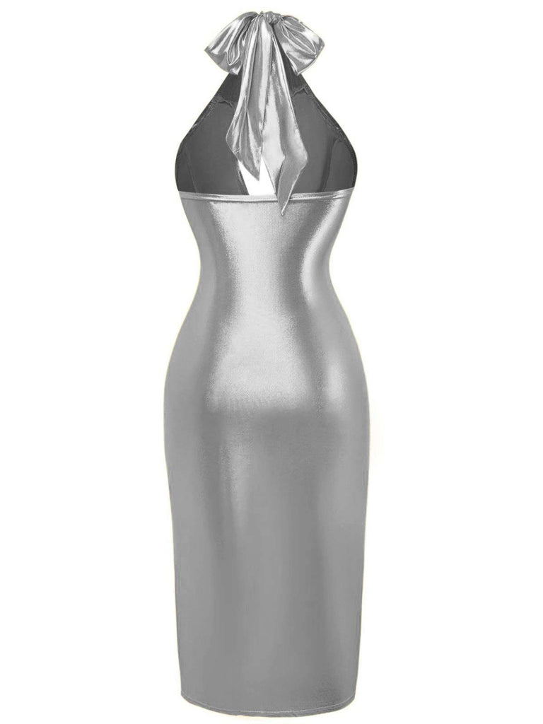 1960s Metallic Halter Keyhole Bodycon Dress, vintage dress, retro fashion - perfect for women who love vintage and retro fashion