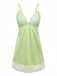 Green 1960s Lace Satin V-Neck Spaghetti Strap Nightgown - vintage nightgown, retro sleepwear