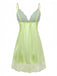 Green 1960s Lace Satin V-Neck Spaghetti Strap Nightgown - vintage nightgown, retro sleepwear