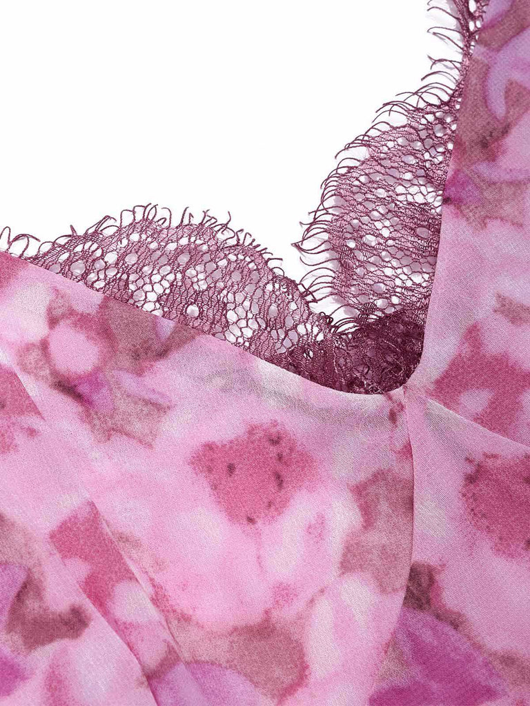 Purple 1960s Psychedelic Floral Lace Patchwork Nightgown - vintage nightgown, retro sleepwear