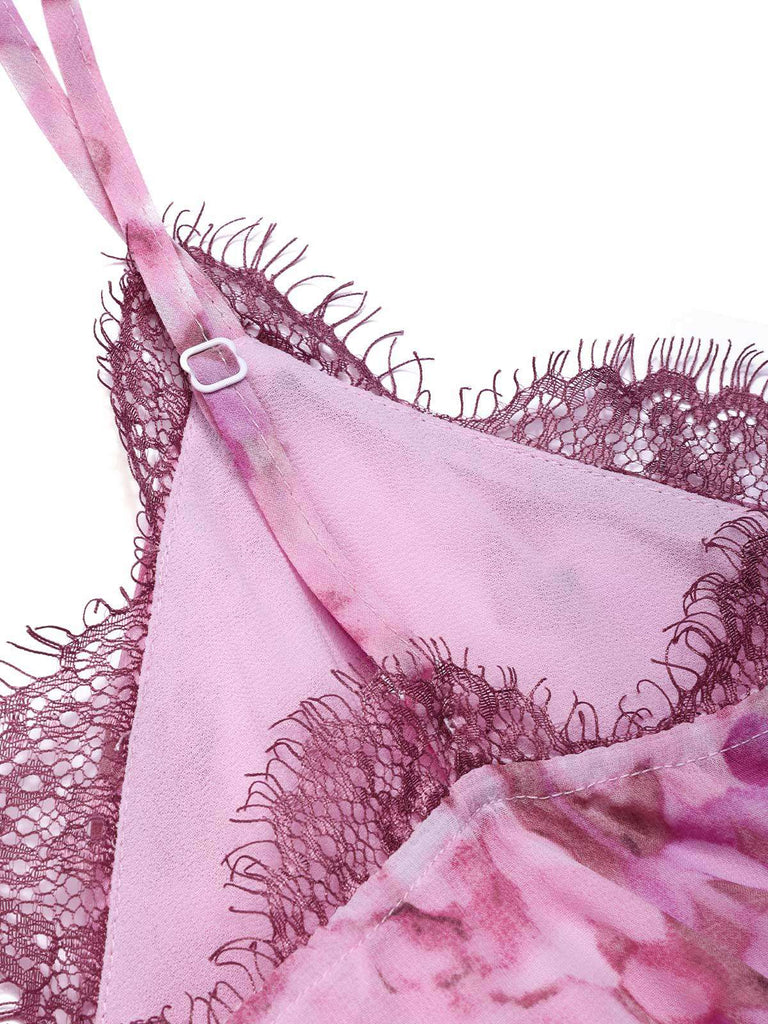 Purple 1960s Psychedelic Floral Lace Patchwork Nightgown - vintage nightgown, retro sleepwear