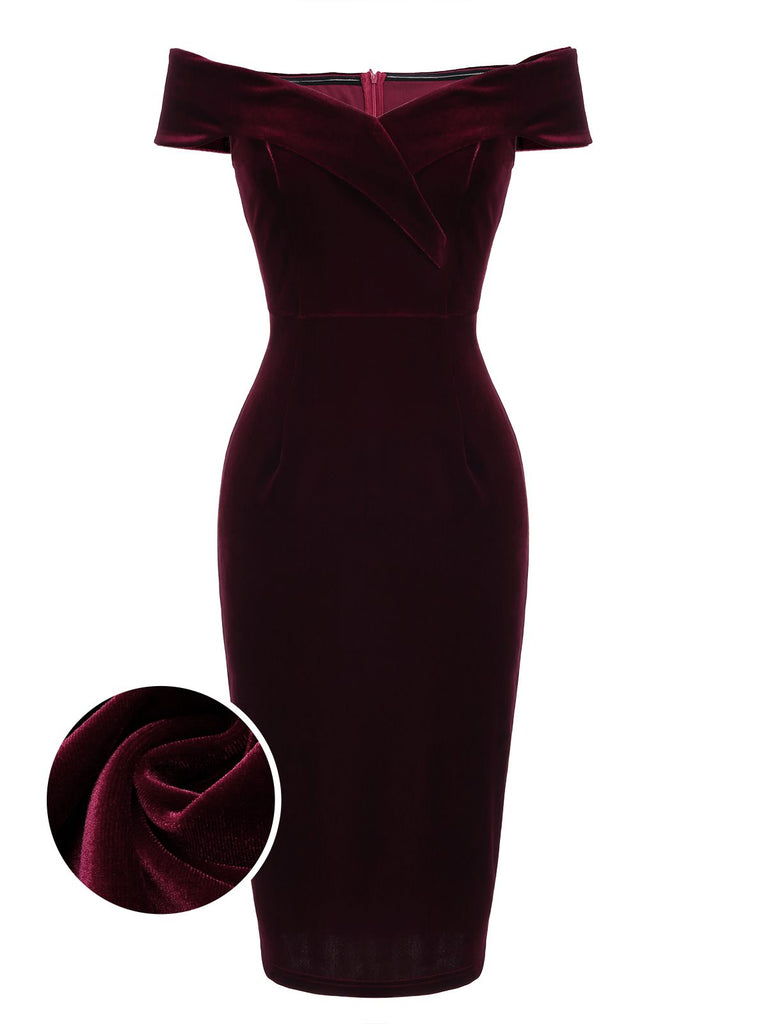 1960s Off Shoulder Velvet Bodycon Dress — vintage elegance for the modern woman