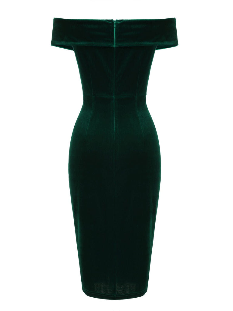 1960s Off Shoulder Velvet Bodycon Dress: where 1960s romance meets her modern spirit