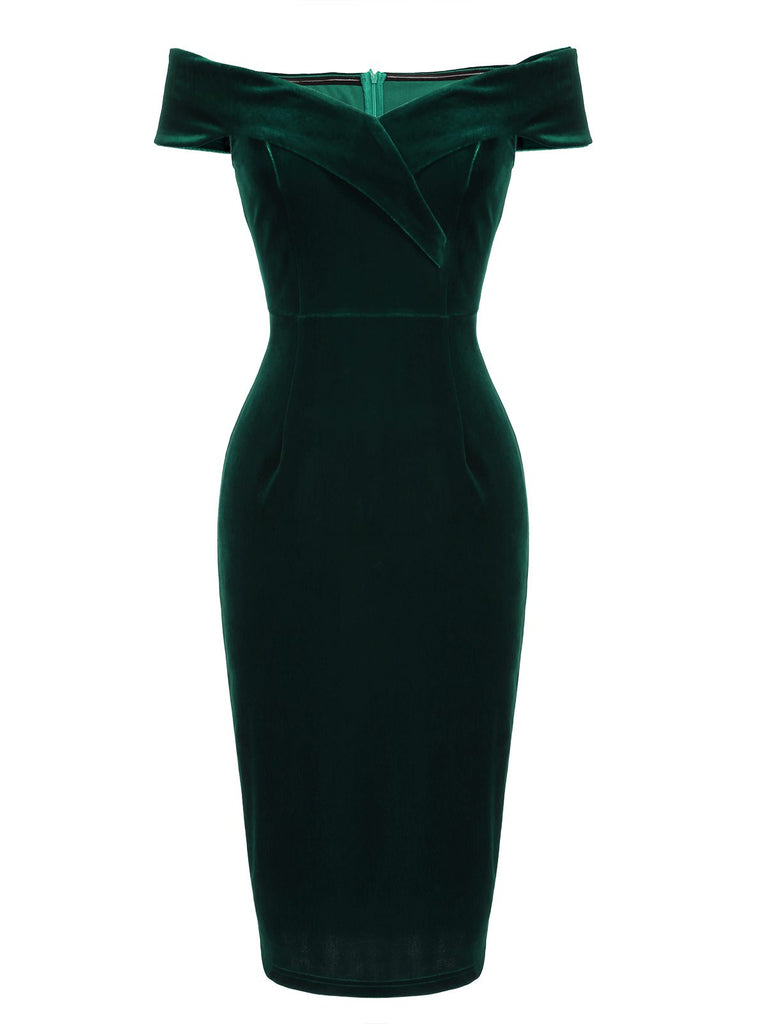 1960s Off Shoulder Velvet Bodycon Dress: timeless style reimagined