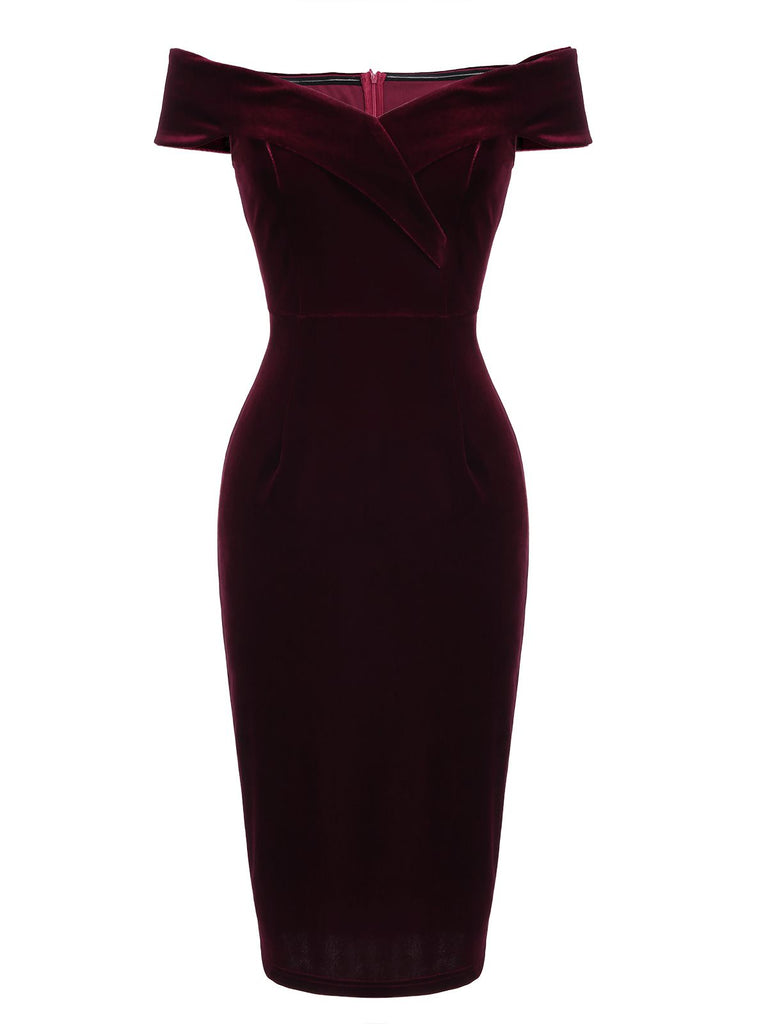 1960s Off Shoulder Velvet Bodycon Dress: timeless style reimagined
