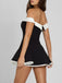 1960s Off-Shoulder Fit Solid Mini Dress - vintage dress, retro fashion