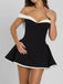 1960s Off-Shoulder Fit Solid Mini Dress - vintage dress, retro fashion