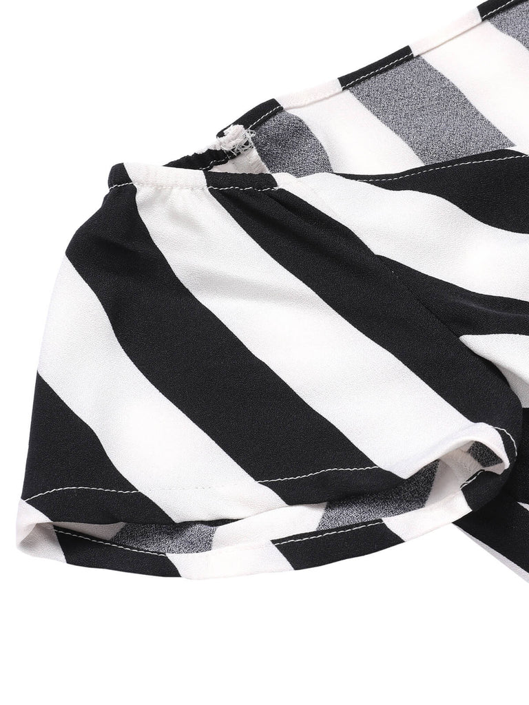 1960s Off-Shoulder Wide Stripe Jumpsuit, vintage romper, retro jumpsuit - perfect for women who love vintage and retro fashion