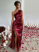 1960s One Shoulder Ruched Slit Satin Dress - vintage dress, retro fashion