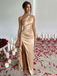 1960s One Shoulder Ruched Slit Satin Dress - vintage dress, retro fashion