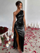 1960s One Shoulder Ruched Slit Satin Dress - vintage dress, retro fashion